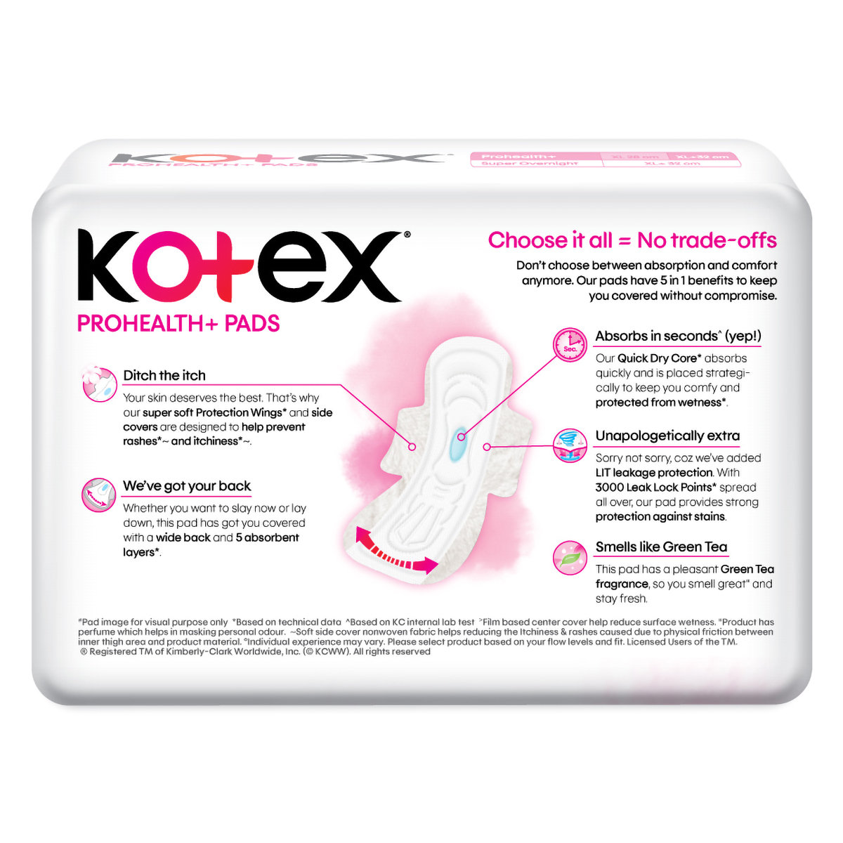 Kotex Prohealth+ Sanitary Pads XL+, 26 Count, Pack of 1 Kotex Prohealth+ Sanitary Pads XL+, 26 Count, Pack of 1