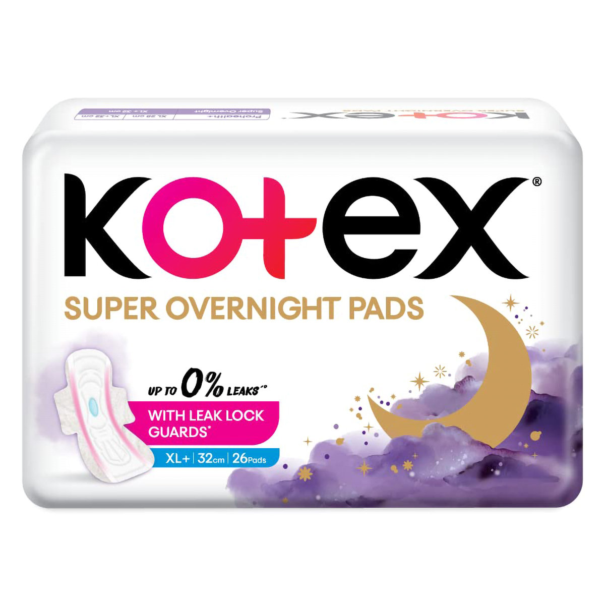 Kotex Super Overnight Sanitary Pads XL+, 26 Count, Pack of 1 Kotex Super Overnight Sanitary Pads XL+, 26 Count, Pack of 1