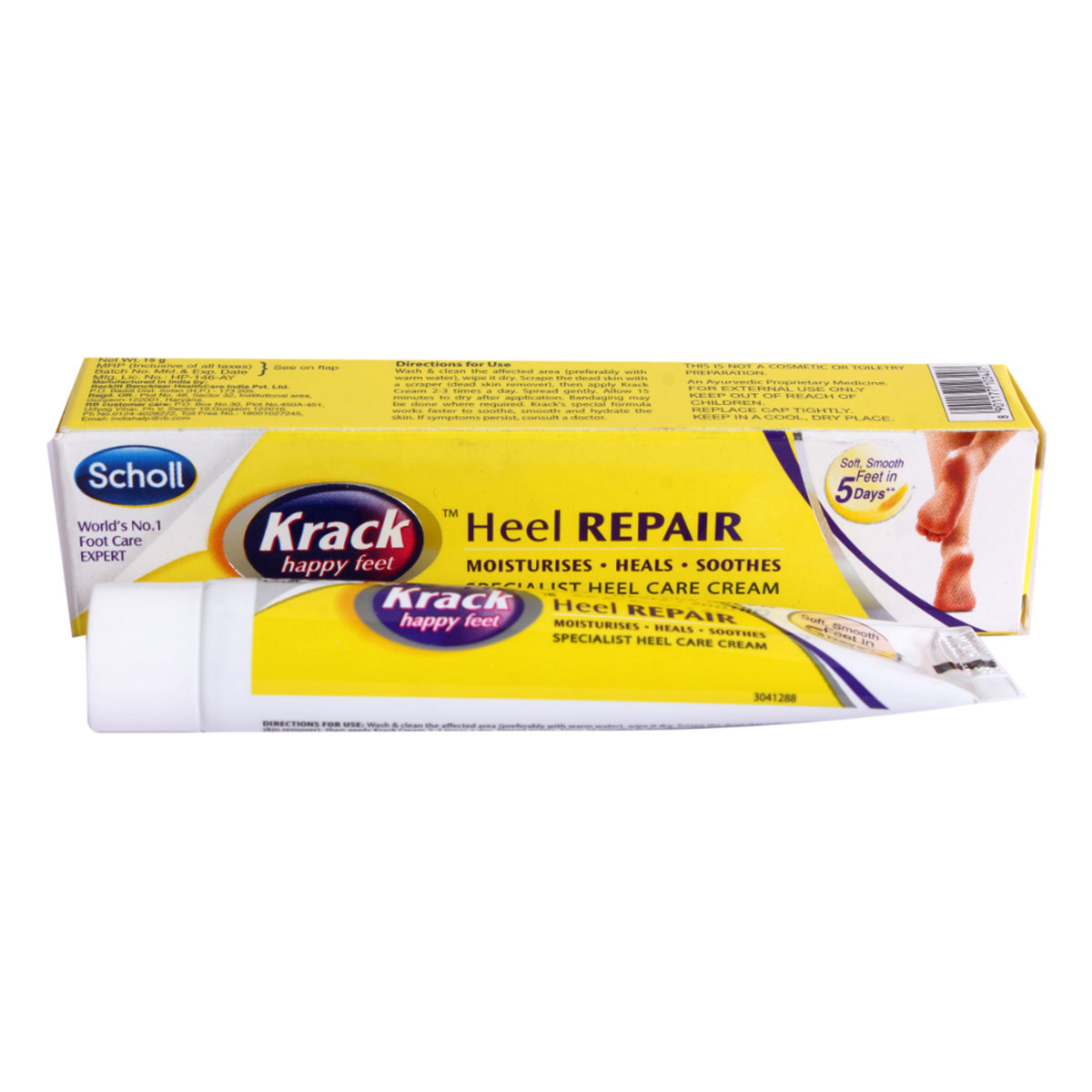 Krack Heel Repair Cream 15 gm | Repairs Dry, Rough & Cracked Heels | Makes Feet Soft & Smooth In 5 Days, Pack of 1 Krack Heel Repair Cream 15 gm | Repairs Dry, Rough & Cracked Heels | Makes Feet Soft & Smooth In 5 Days, Pack of 1