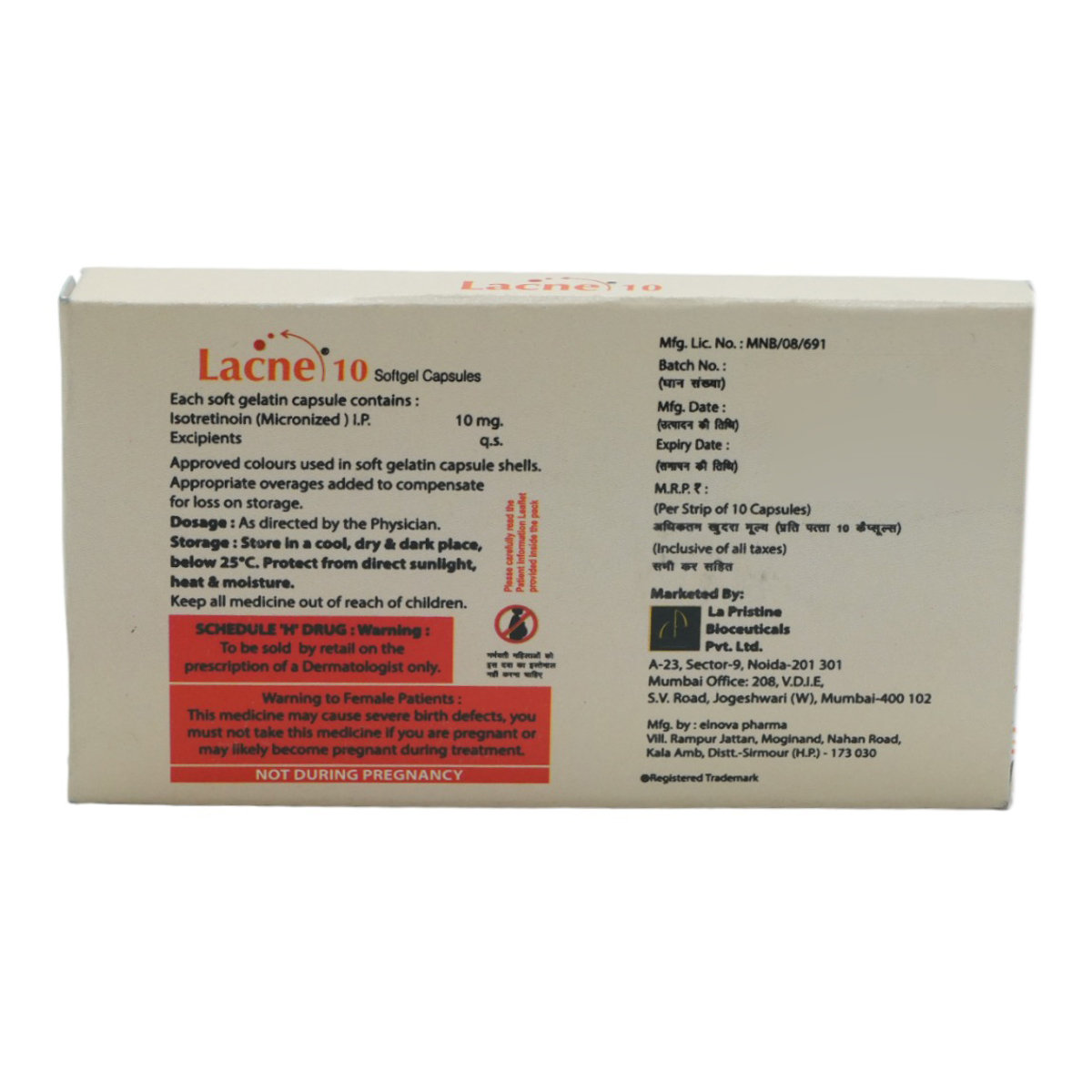 Lacne 10 mg Capsule 10's, Pack of 10 CapsuleS Lacne 10 mg Capsule 10's, Pack of 10 CapsuleS