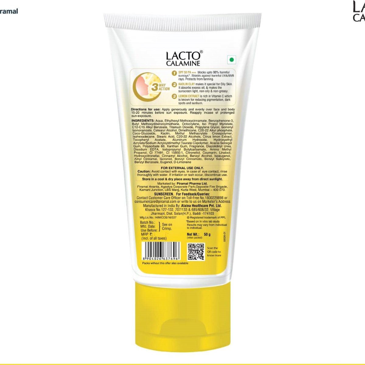 Lacto Calamine SPF 50 PA+++ UVA/UVB Sunscreen Lotion, 50 gm, Pack of 1 Lacto Calamine SPF 50 PA+++ UVA/UVB Sunscreen Lotion, 50 gm, Pack of 1