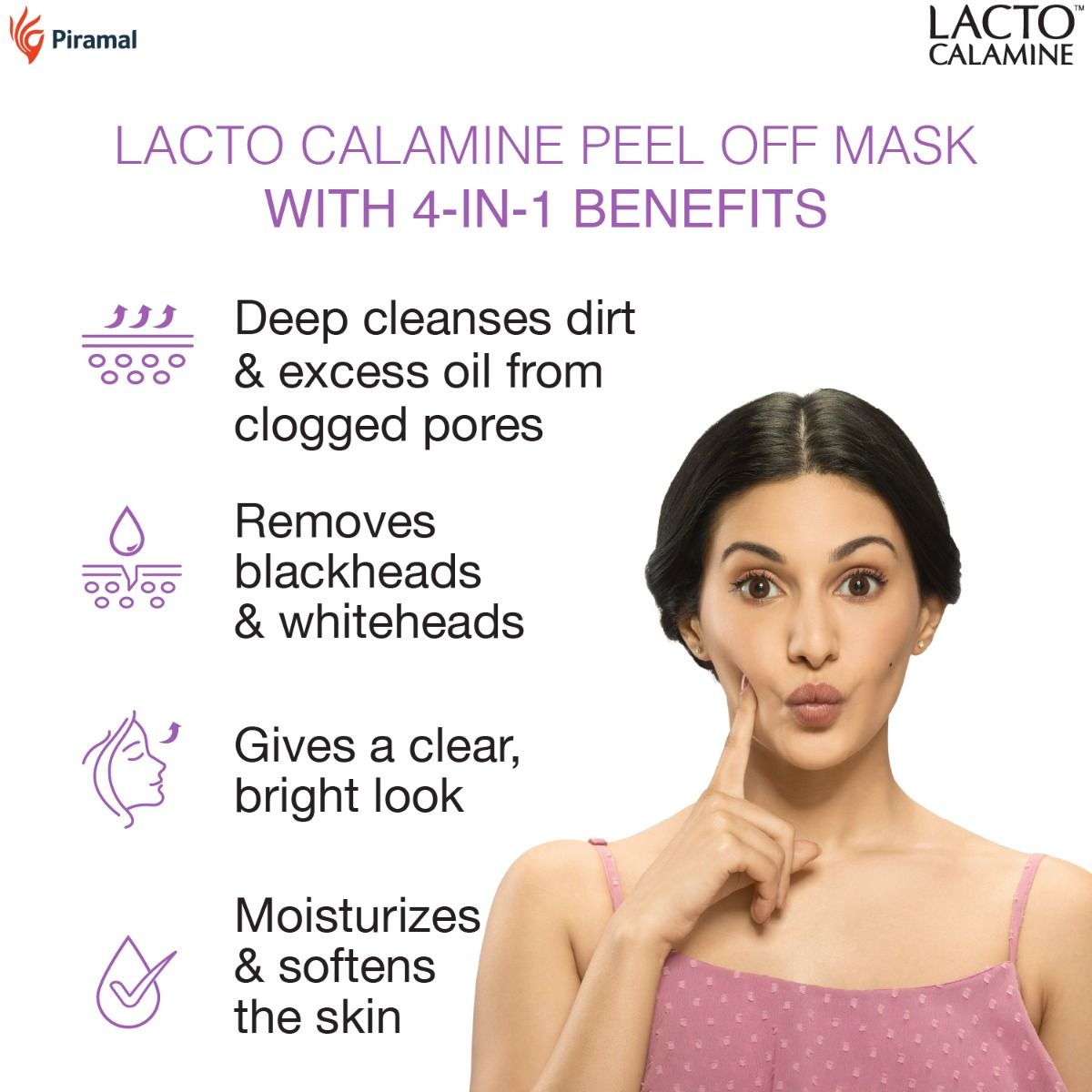 Lacto Calamine Peel-Off Mask 60 gm | With Activated Charcoal & Vitamin E | For Deep Pore Cleansing | Removes Excess Oil, Blackheads & Whiteheads | For All Skin Type, Pack of 1 Lacto Calamine Peel-Off Mask 60 gm | With Activated Charcoal & Vitamin E | For Deep Pore Cleansing | Removes Excess Oil, Blackheads & Whiteheads | For All Skin Type, Pack of 1