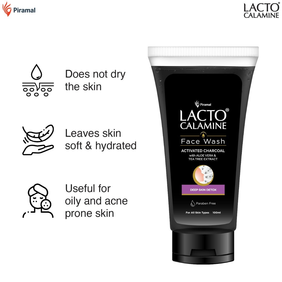 Lacto Calamine Face Wash 100 ml | With Activated Charcoal, Aloe Vera & Tea Tree Extract | For Deep Skin Detox | Deep Pore Cleansing | Removes Excess Oil, Impurities, Blackheads & Whiteheads | For All Skin Type, Pack of 1 Lacto Calamine Face Wash 100 ml | With Activated Charcoal, Aloe Vera & Tea Tree Extract | For Deep Skin Detox | Deep Pore Cleansing | Removes Excess Oil, Impurities, Blackheads & Whiteheads | For All Skin Type, Pack of 1