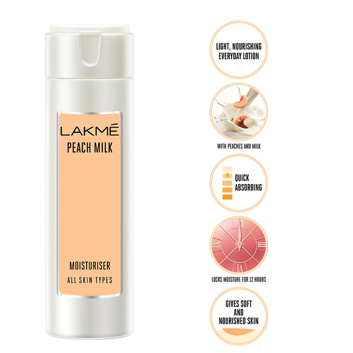 Lakme Peach Milk Moisturiser Lotion, 200 ml, Pack of 1 Lakme Peach Milk Moisturiser Lotion, 200 ml, Pack of 1