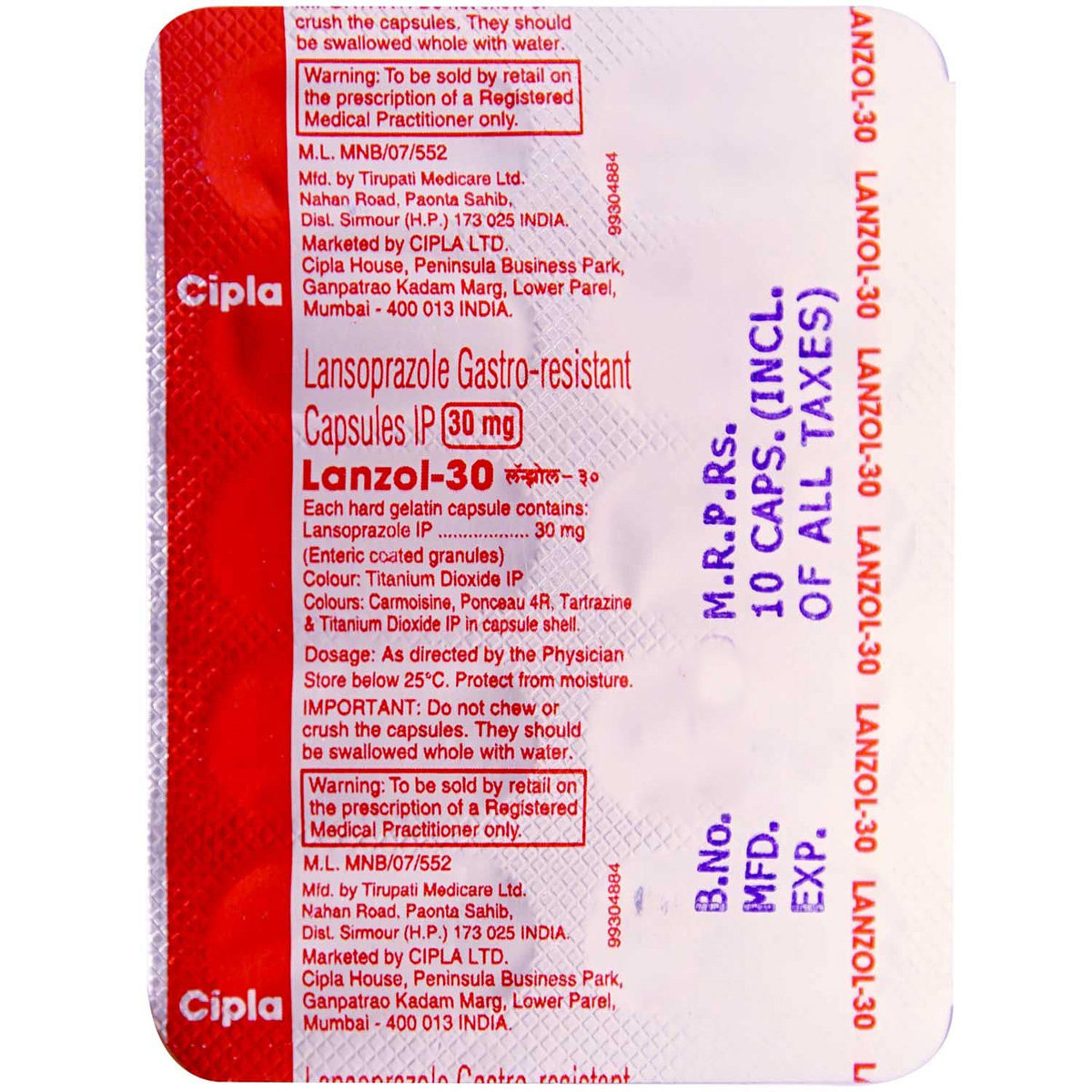 Lanzol 30 Capsule 10's, Pack of 10 CapsuleS Lanzol 30 Capsule 10's, Pack of 10 CapsuleS