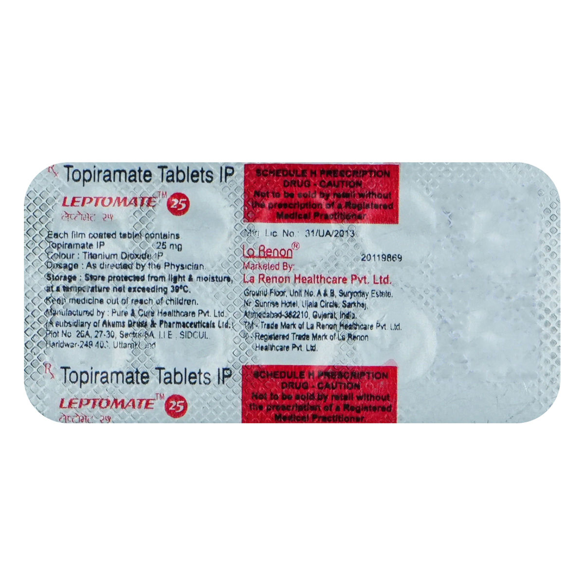 Buy LEPTOMATE 25MG TABLET 10'S Online