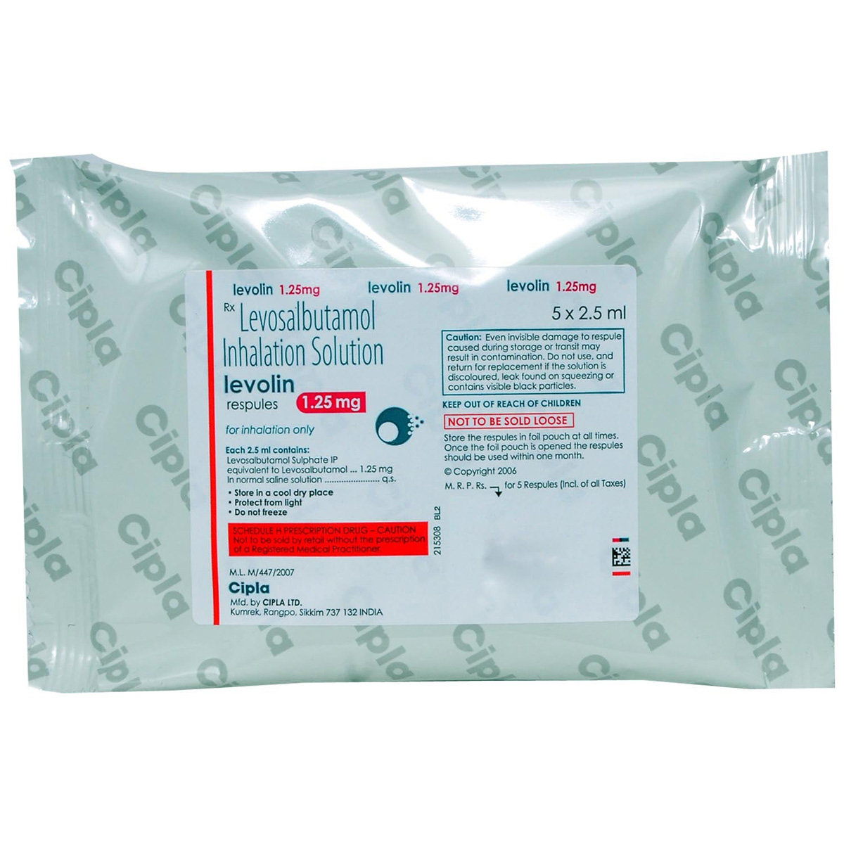 Levolin 1.25 mg Respules 5 x 2.5 ml, Pack of 5 RESPULES Levolin 1.25 mg Respules 5 x 2.5 ml, Pack of 5 RESPULES