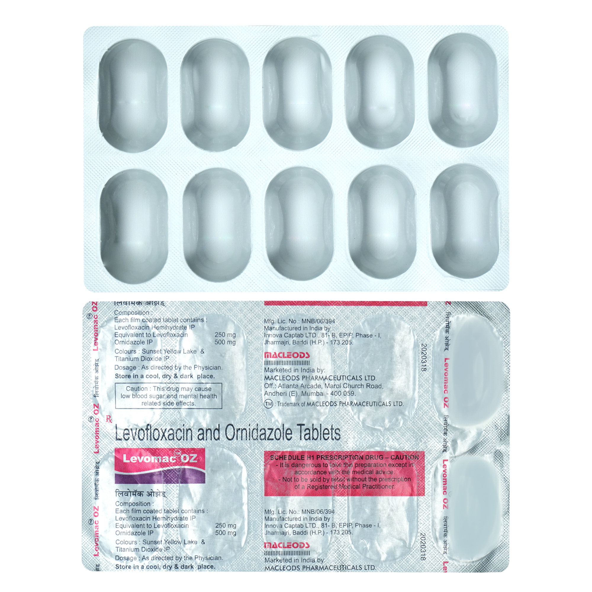Levomac OZ Tablet 10's, Pack of 10 TabletS Levomac OZ Tablet 10's, Pack of 10 TabletS