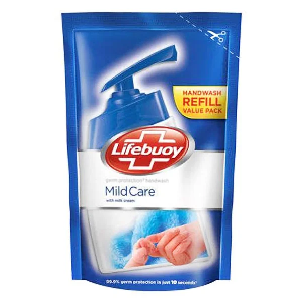 Lifebuoy Mild Care Germ Protection Hand Wash 185 ml (Refill Pack) | With Activ Silver Formula | Provides Germ Protection In 10 Seconds | Keep Hands Soft &amp; Smooth, Pack of 1
