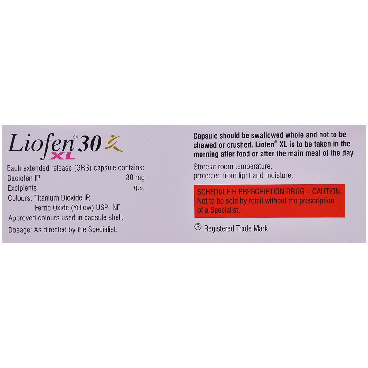 Liofen XL 30 Capsule 10's, Pack of 10 CAPSULES Liofen XL 30 Capsule 10's, Pack of 10 CAPSULES