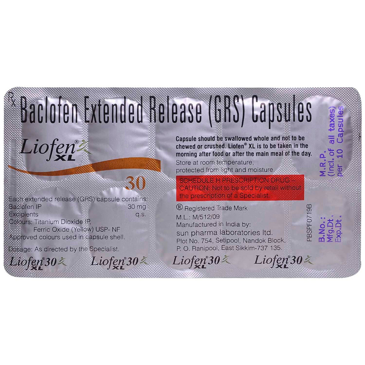 Liofen XL 30 Capsule 10's, Pack of 10 CAPSULES Liofen XL 30 Capsule 10's, Pack of 10 CAPSULES