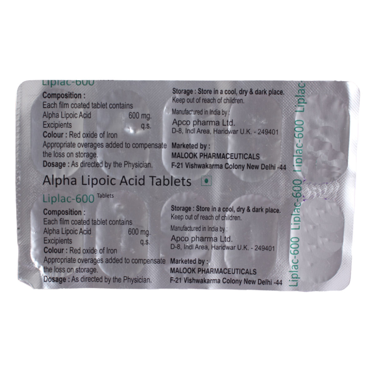 Buy LIPLAC-600MG TABLETS 10'S Online