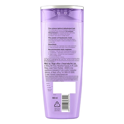 L'Oreal Paris Hyaluron Moisture 72H Moisture Filling Shampoo, 180 ml, Pack of 1