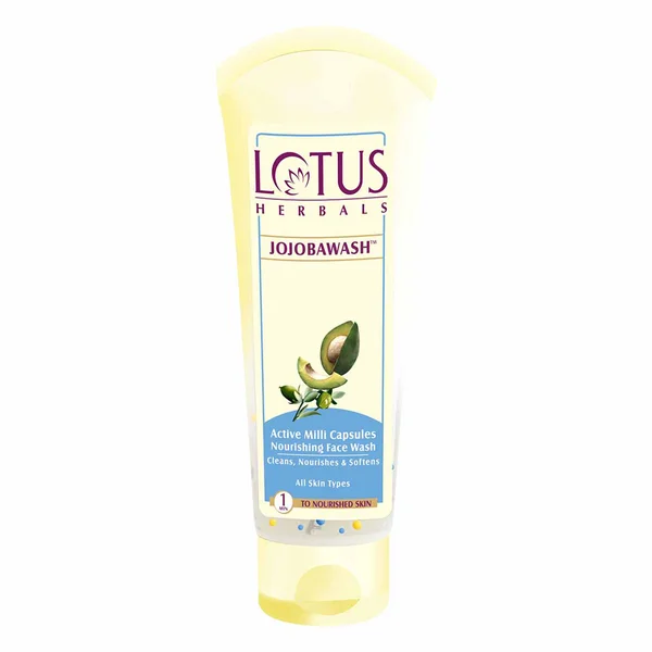 Lotus Herbals Jojobawash Active Milli Capsules Nourishing Face Wash 80 gm | Jojoba, Vitamin E &amp; Avocado | Cleanses, Nourishes &amp; Softens Skin | For All Skin Type, Pack of 1