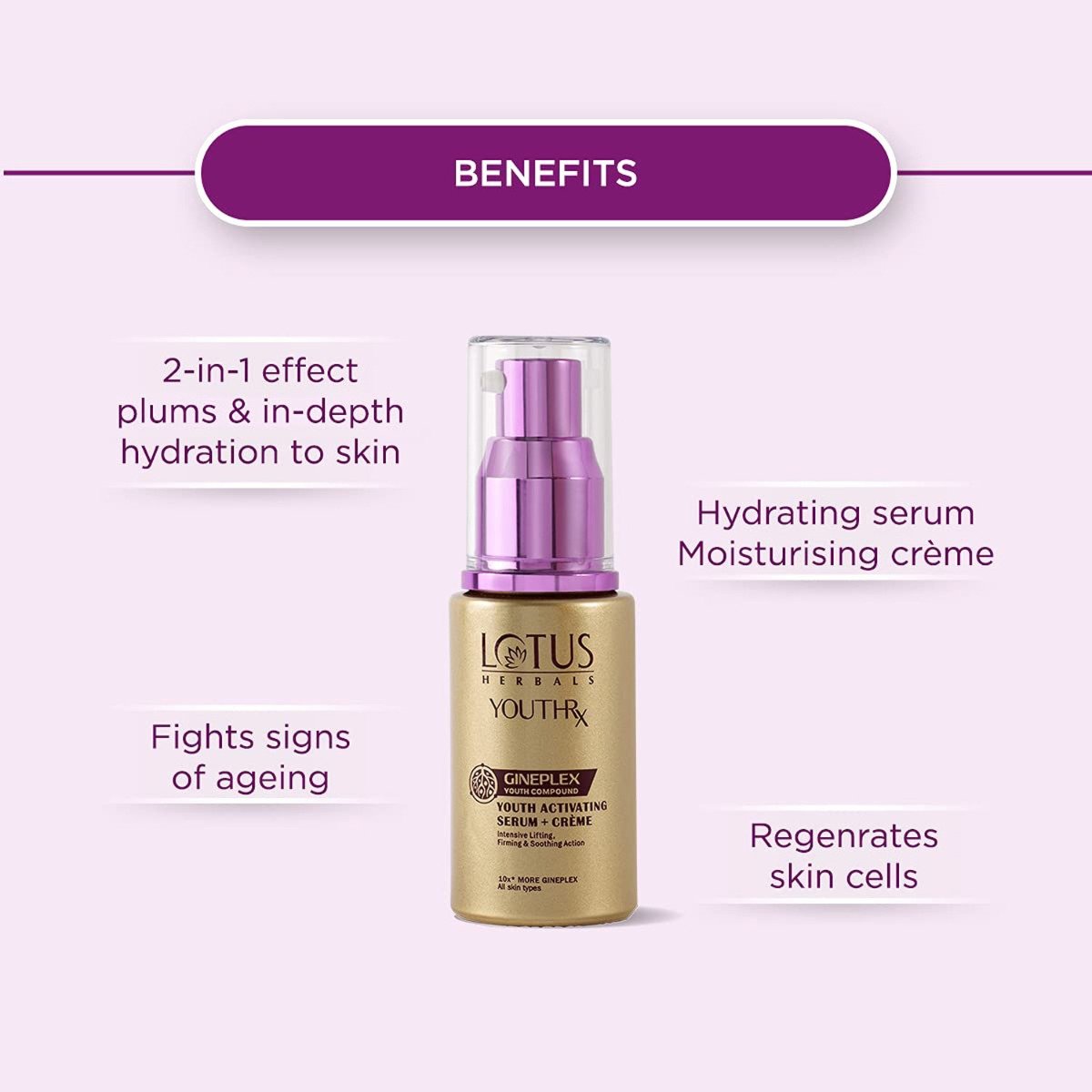 Lotus Herbals YouthRx Youth Activating Serum + Creme 30 ml | Ginseng & Ginger | Gineplex Youth Compund Formula | Reduces Signs Of Ageing | Brigtens, Firms & Plumps Skin, Pack of 1 Lotus Herbals YouthRx Youth Activating Serum + Creme 30 ml | Ginseng & Ginger | Gineplex Youth Compund Formula | Reduces Signs Of Ageing | Brigtens, Firms & Plumps Skin, Pack of 1