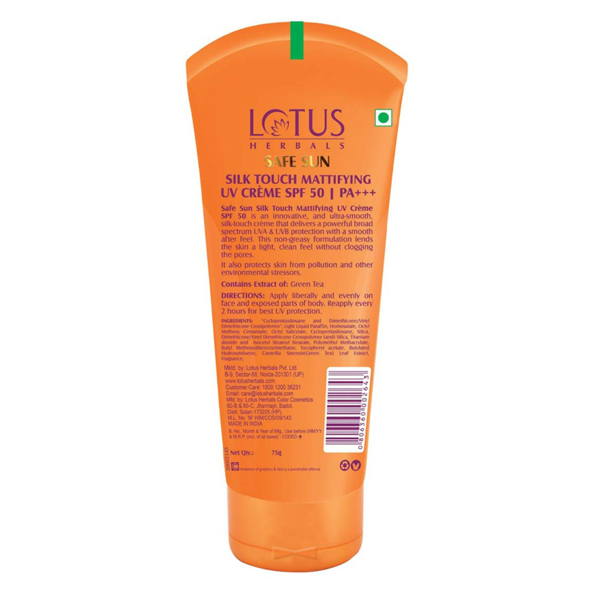 Lotus Herbals Safe Sun Silk Touch Mattifying SPF 50 PA+++ UV Crème, 75 gm, Pack of 1 Lotus Herbals Safe Sun Silk Touch Mattifying SPF 50 PA+++ UV Crème, 75 gm, Pack of 1