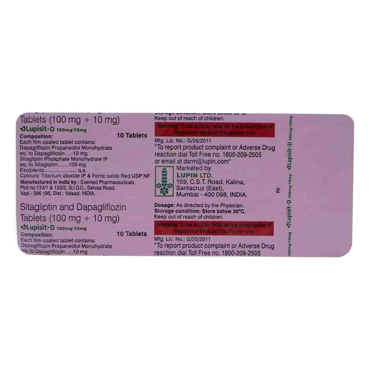 Lupisit D 100 mg/10 mg Tablet 10's, Pack of 10 Lupisit D 100 mg/10 mg Tablet 10's, Pack of 10