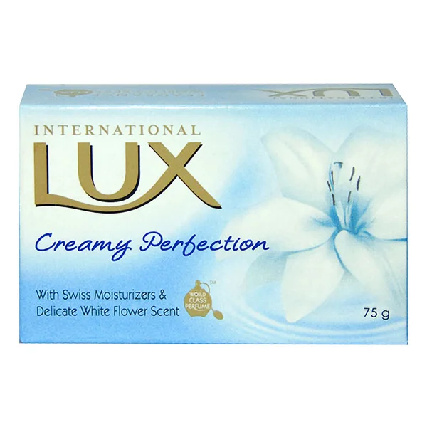 LUX International Creamy Perfection Soap 75 gm | With Swiss Moisturizers And Delicate White Flower Scent | Gentle Cleanses &amp; Moisturises | Gives Soft, Smooth Fragrant Skin | For All Skin Type, Pack of 1