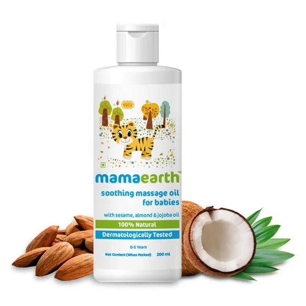 Mamaearth Soothing Massage Oil For Babies with Sesame, Almond &amp; Jojoba Oil, 0 to 5 Years, 200 ml, Pack of 1