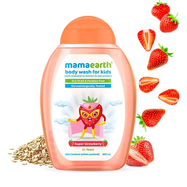 Mamaearth Super Strawberry Body Wash Kids, 2+ Years, 300 ml, Pack of 1