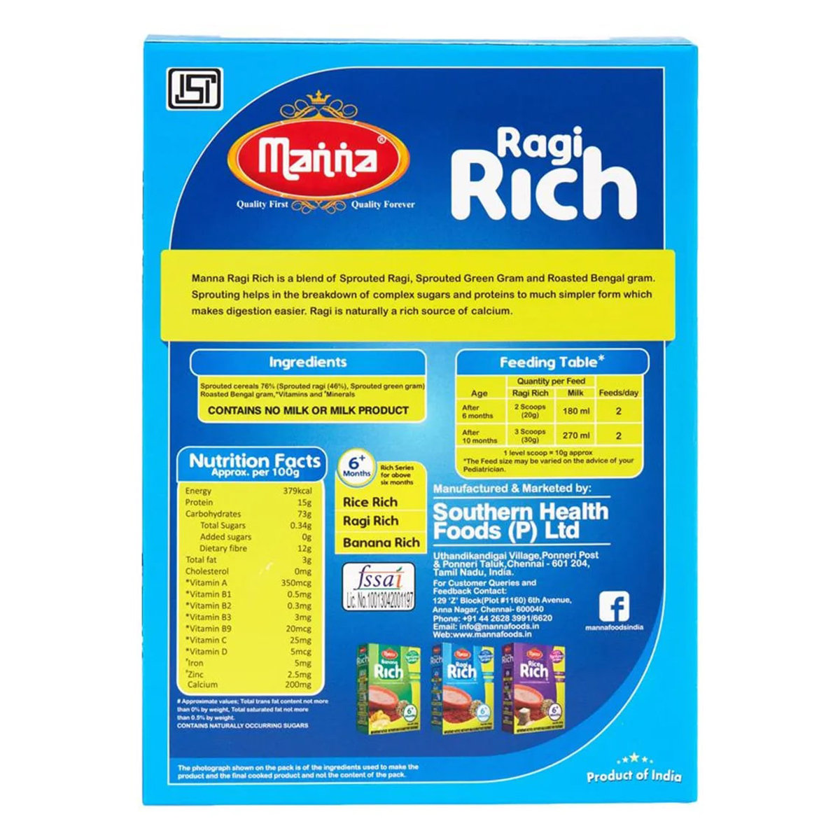 Manna Ragi Rich Fortified Baby Cereal 6+ Months, 200 gm Refill Pack, Pack of 1 Manna Ragi Rich Fortified Baby Cereal 6+ Months, 200 gm Refill Pack, Pack of 1