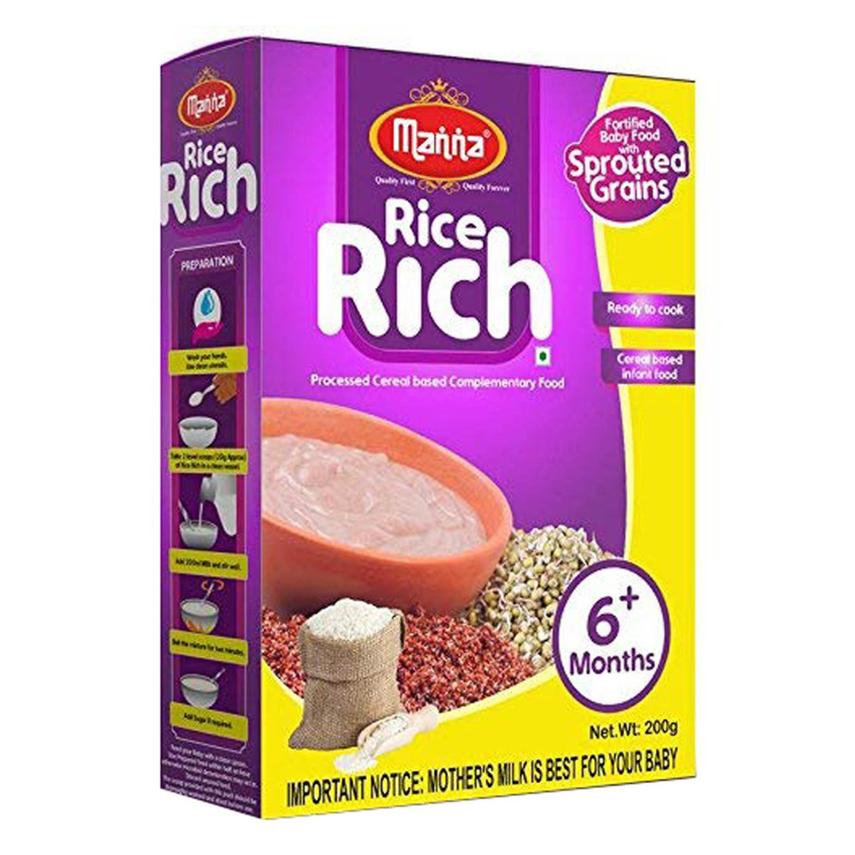 Manna Rice Rich Baby Cereal 6+Months, 200 gm Refill Pack, Pack of 1 Manna Rice Rich Baby Cereal 6+Months, 200 gm Refill Pack, Pack of 1