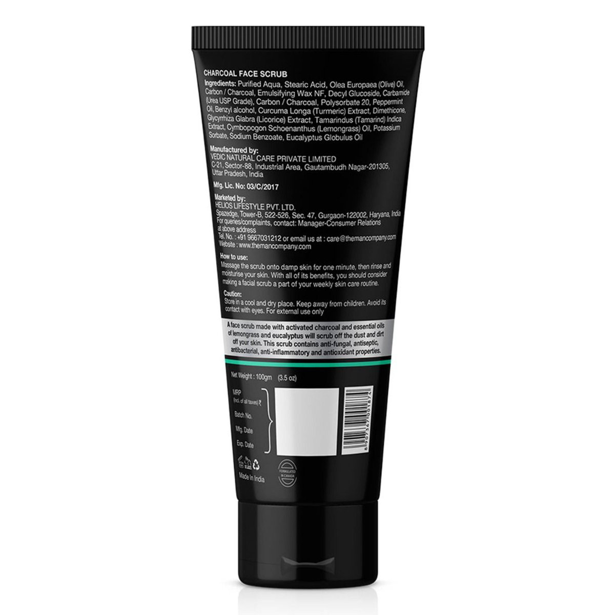 The Man Company Charcoal Face Scrub 100 gm | Lemongrass & Eucalyptus | Deeply Cleanses & Detoxifies | Removes Dead Cells, Acne, Pimple, Excess Oil | Refreshes Skin | For Men | For All Skin Type, Pack of 1 The Man Company Charcoal Face Scrub 100 gm | Lemongrass & Eucalyptus | Deeply Cleanses & Detoxifies | Removes Dead Cells, Acne, Pimple, Excess Oil | Refreshes Skin | For Men | For All Skin Type, Pack of 1