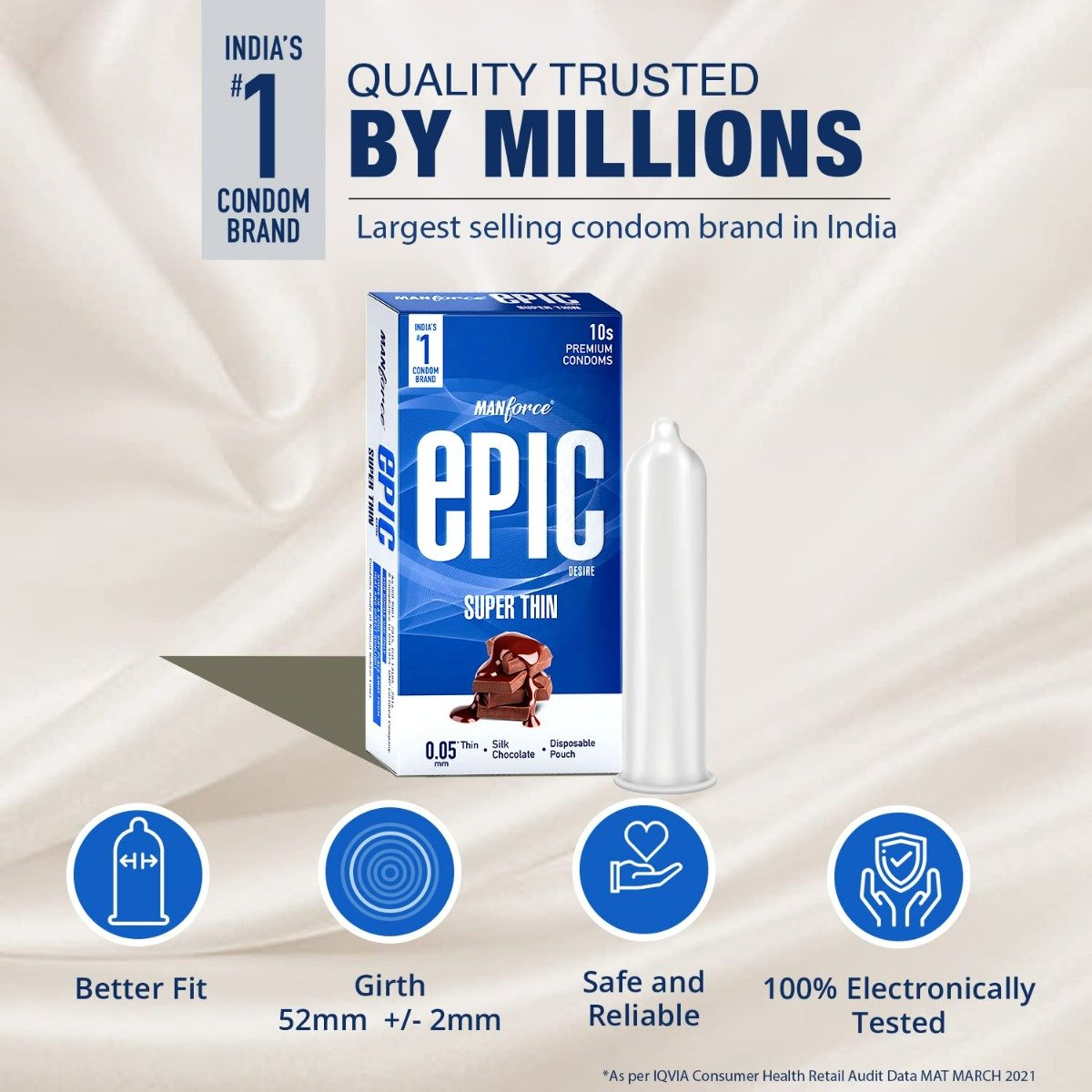 Manforce Epic Desire Super Thin Silk Chocolate Flavour Premium Condoms, 10 Count, Pack of 1 Manforce Epic Desire Super Thin Silk Chocolate Flavour Premium Condoms, 10 Count, Pack of 1