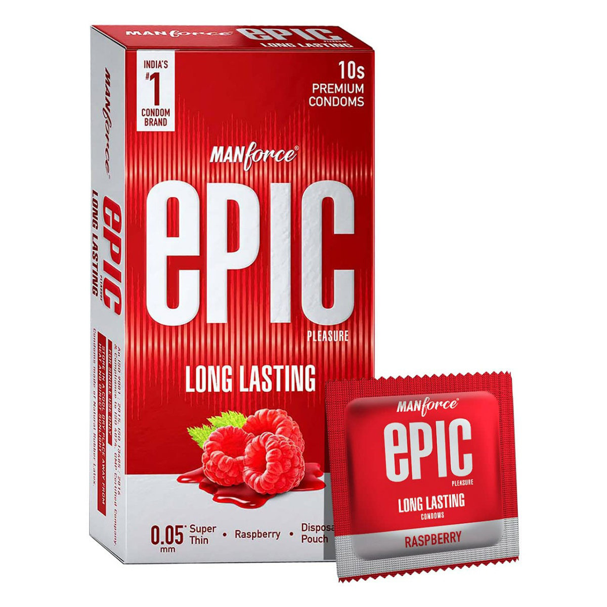 Manforce Epic Pleasure Long Lasting Super Thin Raspberry Flavour Premium Condoms, 10 Count, Pack of 1 Manforce Epic Pleasure Long Lasting Super Thin Raspberry Flavour Premium Condoms, 10 Count, Pack of 1