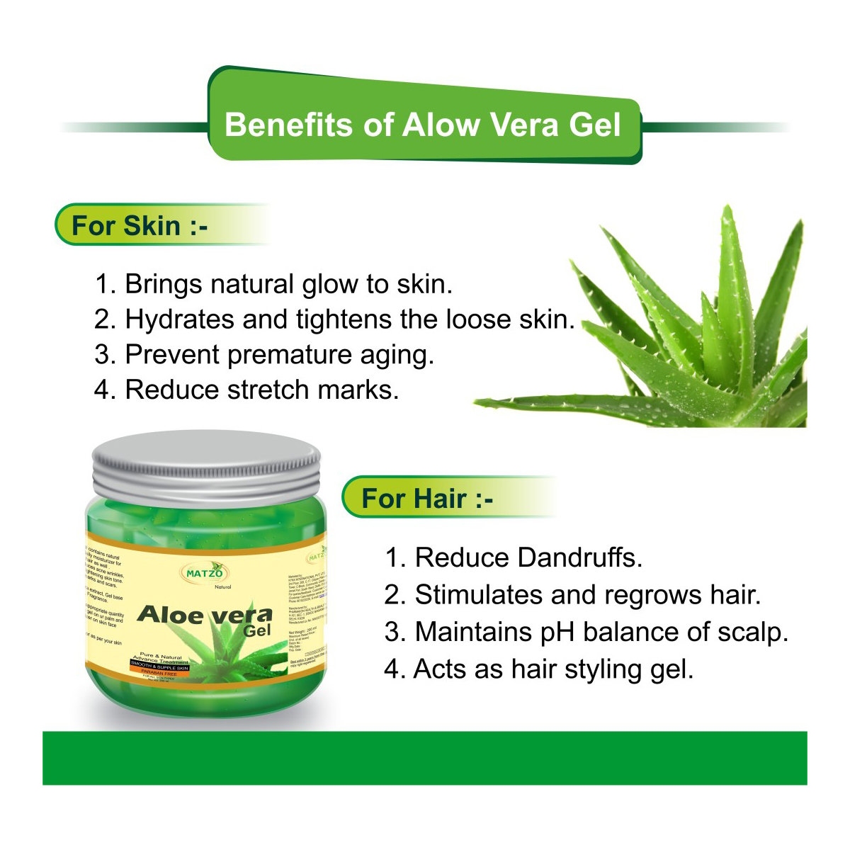 Matzo Aloe Vera Gel 100 ml | For Skin & Hair | For All Skin Type, Pack of 1 Matzo Aloe Vera Gel 100 ml | For Skin & Hair | For All Skin Type, Pack of 1