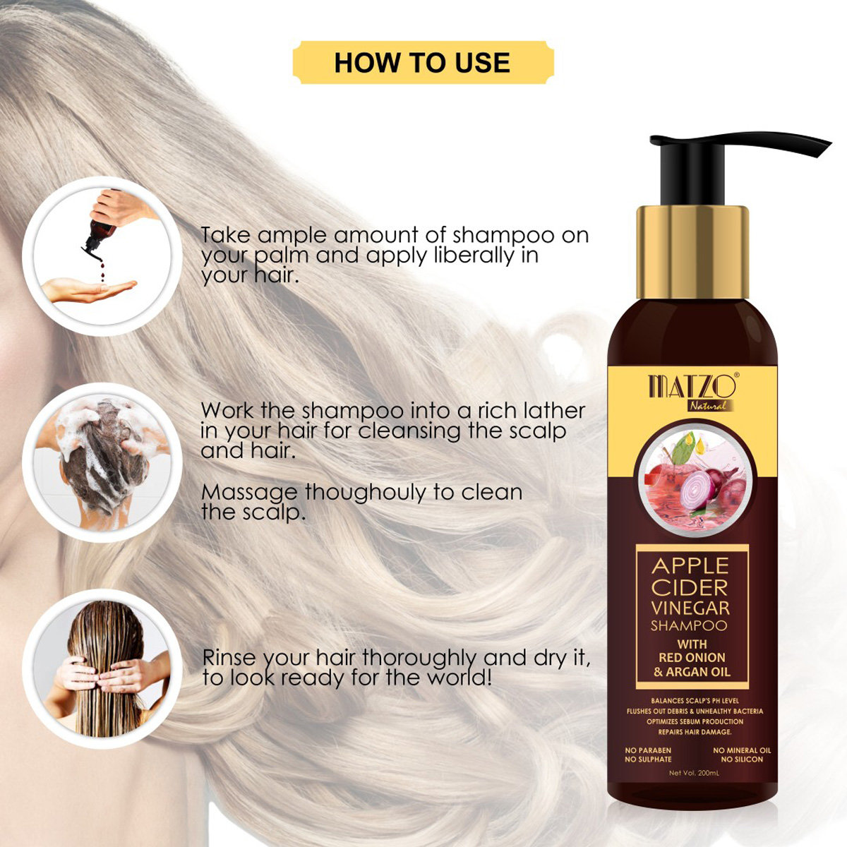 Matzo Apple Cider Vinegar Shampoo, 200 ml, Pack of 1 Matzo Apple Cider Vinegar Shampoo, 200 ml, Pack of 1