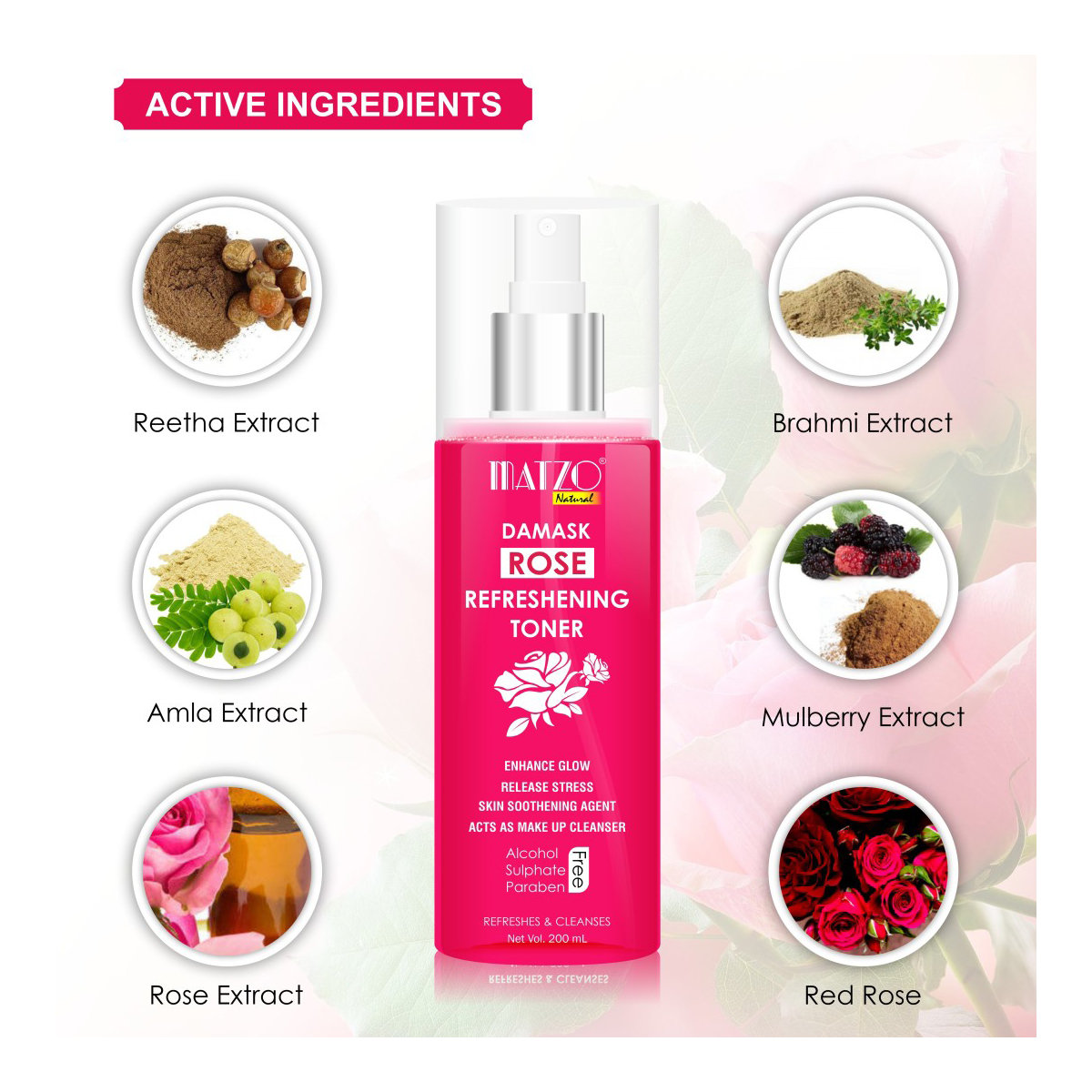 Matzo Damask Rose Refreshing Toner 200 ml | Refreshes & Cleanses | Clears Makeup | Enhance Glow | 100% Natural | For Men & Women, Pack of 1 Matzo Damask Rose Refreshing Toner 200 ml | Refreshes & Cleanses | Clears Makeup | Enhance Glow | 100% Natural | For Men & Women, Pack of 1