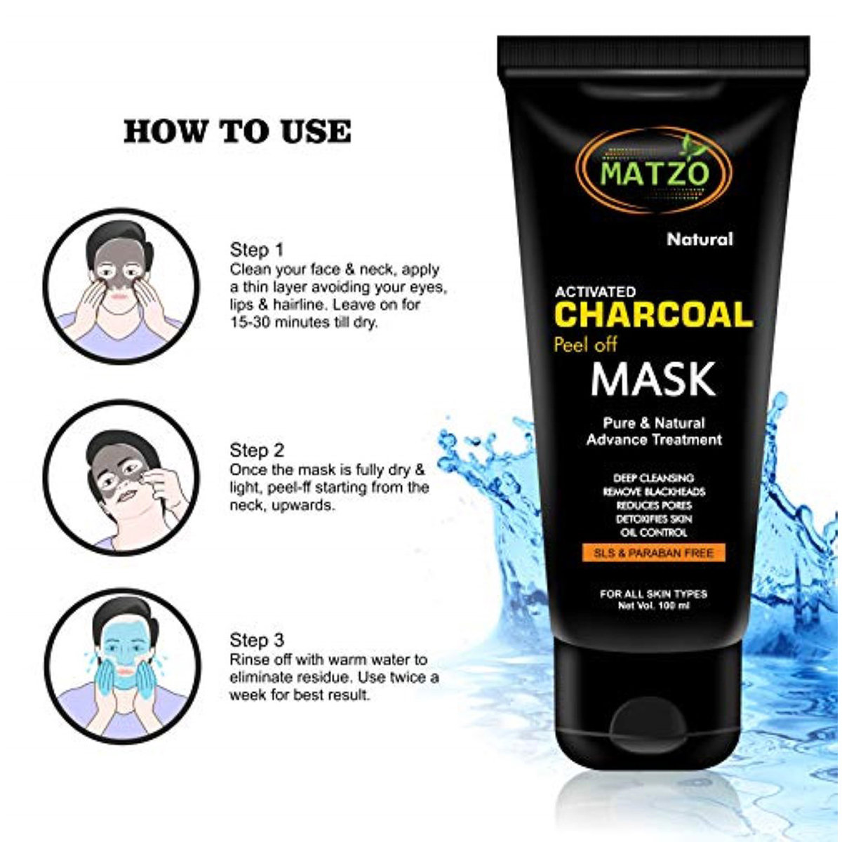 Matzo Activated Charcoal Peeloff Mask 100 ml | With Activated Charcoal | Deep Cleansing & Detoxify | Removes Blackheads, Excess Oil & Dirt | For All Skin Type, Pack of 1 Matzo Activated Charcoal Peeloff Mask 100 ml | With Activated Charcoal | Deep Cleansing & Detoxify | Removes Blackheads, Excess Oil & Dirt | For All Skin Type, Pack of 1