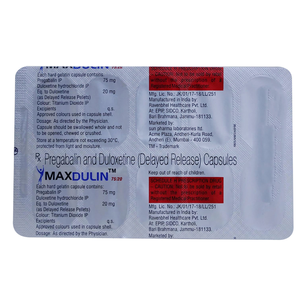 Maxdulin 75 mg/20 mg Capsule 10's, Pack of 10 Maxdulin 75 mg/20 mg Capsule 10's, Pack of 10