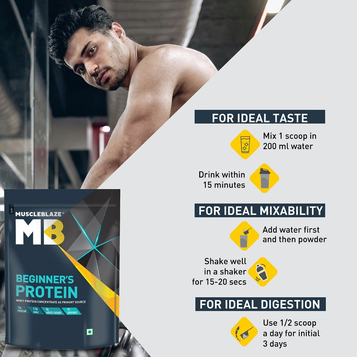 MuscleBlaze Beginner's Whey Protein Concentrate Chocolate Flavour Powder, 1 kg, Pack of 1 MuscleBlaze Beginner's Whey Protein Concentrate Chocolate Flavour Powder, 1 kg, Pack of 1