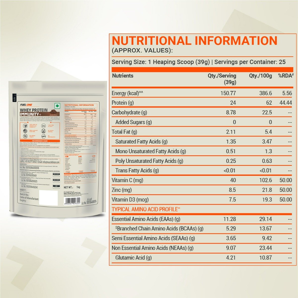 MuscleBlaze Fuel One Whey Protein Chocolate Flavour Powder, 1 kg, Pack of 1 MuscleBlaze Fuel One Whey Protein Chocolate Flavour Powder, 1 kg, Pack of 1