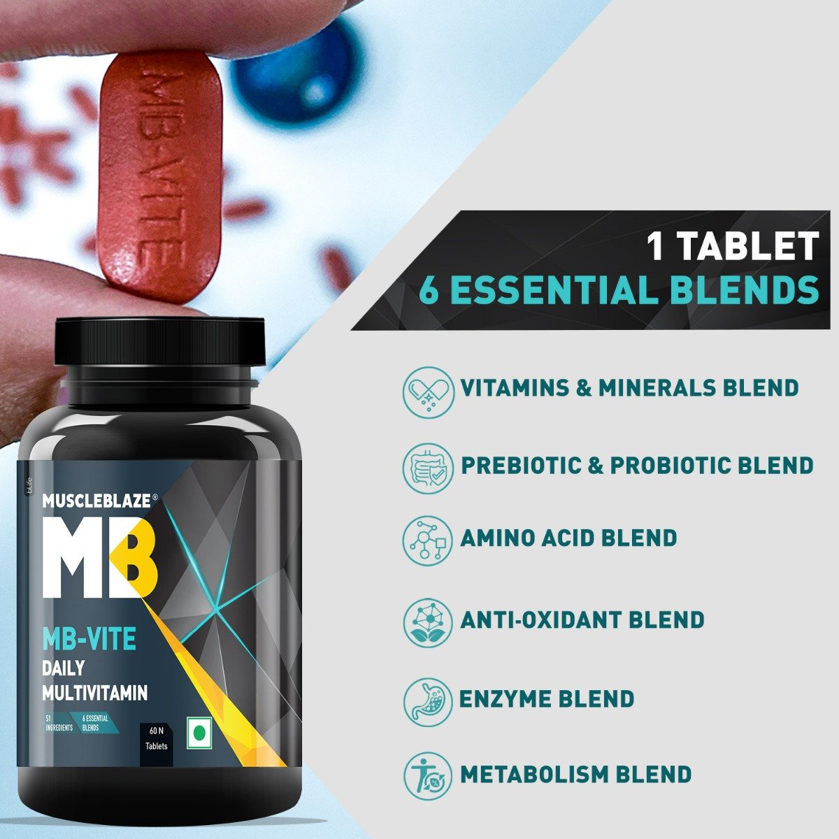 MuscleBlaze MB-VITE Daily Multivitamin, 60 tablets, Pack of 1 MuscleBlaze MB-VITE Daily Multivitamin, 60 tablets, Pack of 1