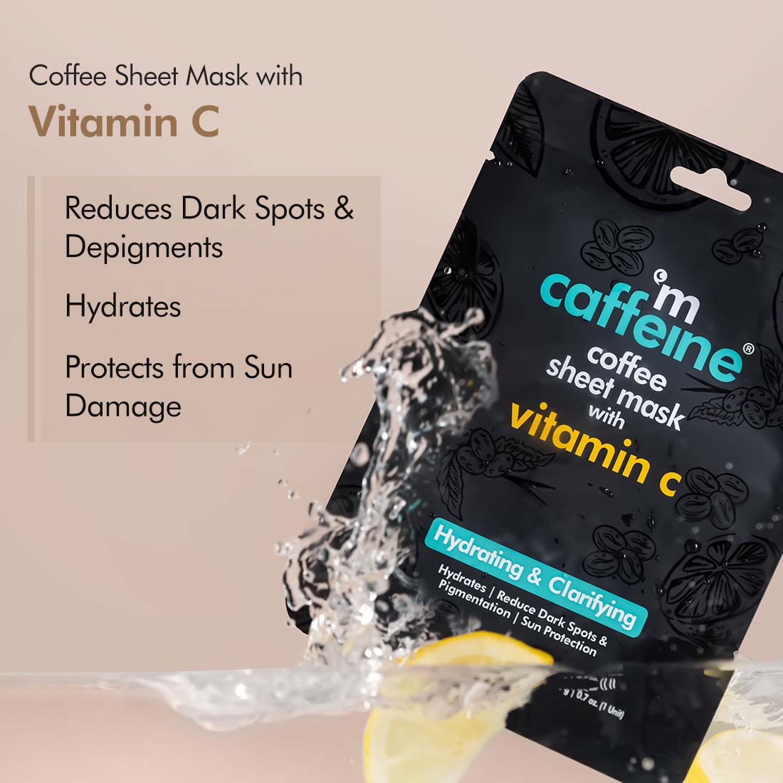 Mcaffeine Coffee Sheet Mask with Vitamin C 20 gm | Coffee Extract & Vitamin C | For Hydrating & Clatifying Skin | Provides Sun Protection | Reduces DarK Spots & Pigmentation | Natural | For All Skin Type, Pack of 1 Mcaffeine Coffee Sheet Mask with Vitamin C 20 gm | Coffee Extract & Vitamin C | For Hydrating & Clatifying Skin | Provides Sun Protection | Reduces DarK Spots & Pigmentation | Natural | For All Skin Type, Pack of 1