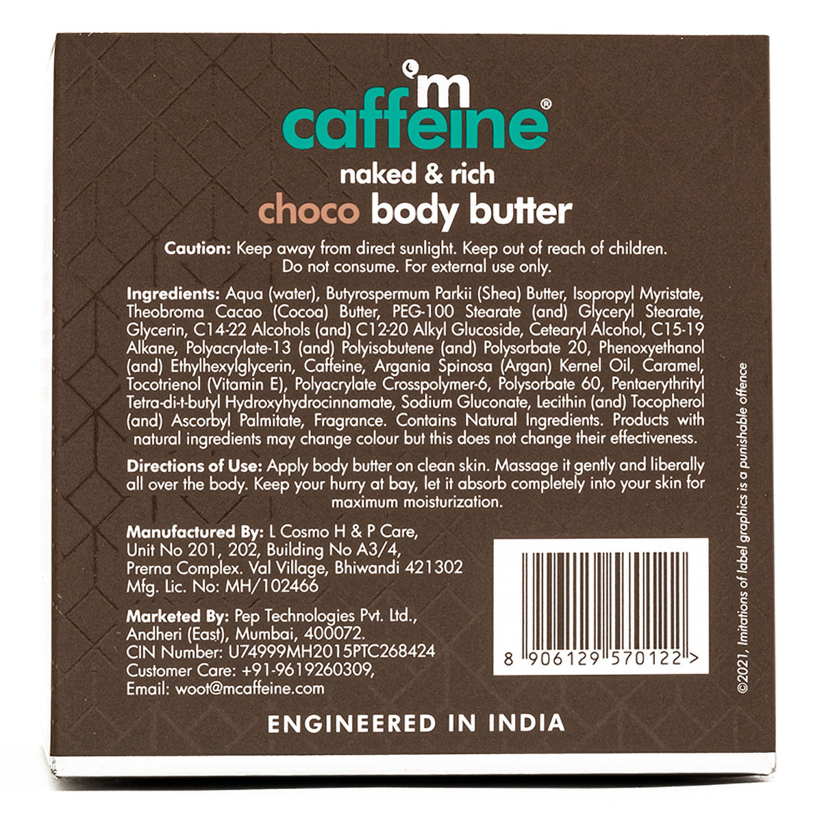 Mcaffeine Naked & Rich Choco Body Butter 100 gm | Cocoa Butter, Shea Butter, Caffiene, Argan Oil With Caramel | 72hrs Of Moisturisation | Reduces Stretch Marks | Heals Dry Skin | Non Sticky Formula | For All Skin Type, Pack of 1 Mcaffeine Naked & Rich Choco Body Butter 100 gm | Cocoa Butter, Shea Butter, Caffiene, Argan Oil With Caramel | 72hrs Of Moisturisation | Reduces Stretch Marks | Heals Dry Skin | Non Sticky Formula | For All Skin Type, Pack of 1