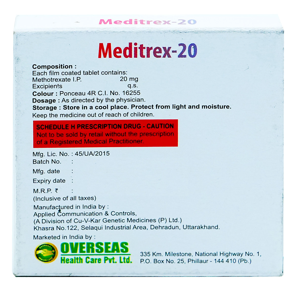Meditrex-20 Tablet 4's, Pack of 4 TabletS Meditrex-20 Tablet 4's, Pack of 4 TabletS