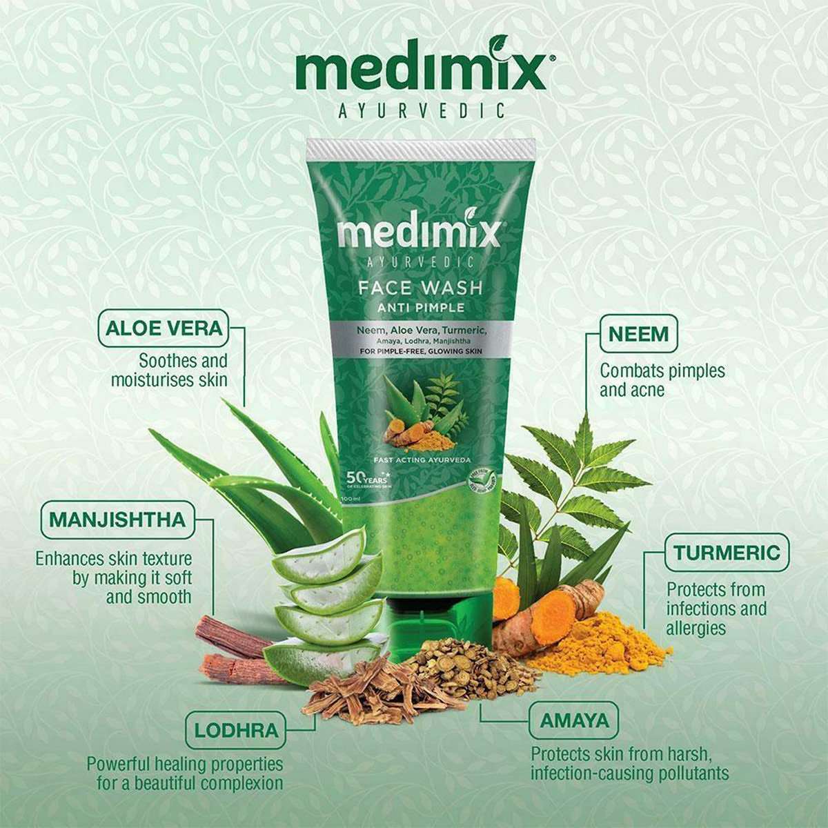 Medimix Anti Pimple Face Wash 100 ml | Neem, Aloevera, Turmeric, Amaya, Lodhra, Manjishtha | Reduces Pimples | For Pimple Free, Glowing Skin, Pack of 1 Medimix Anti Pimple Face Wash 100 ml | Neem, Aloevera, Turmeric, Amaya, Lodhra, Manjishtha | Reduces Pimples | For Pimple Free, Glowing Skin, Pack of 1