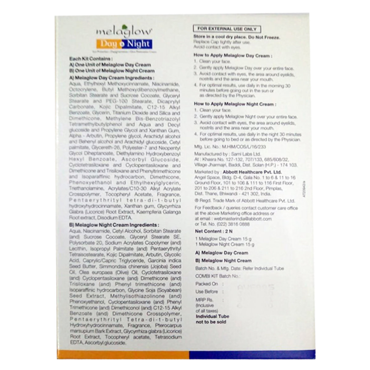 Melaglow Day & Night Cream Combipack, 1 Kit, Pack of 1 Melaglow Day & Night Cream Combipack, 1 Kit, Pack of 1