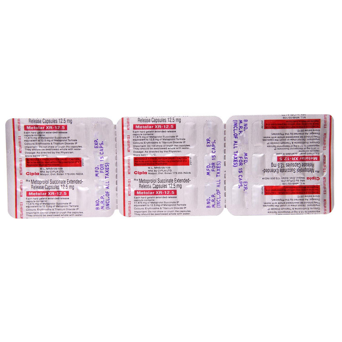 Metolar XR-12.5 Capsule 15's, Pack of 15 CAPSULES Metolar XR-12.5 Capsule 15's, Pack of 15 CAPSULES