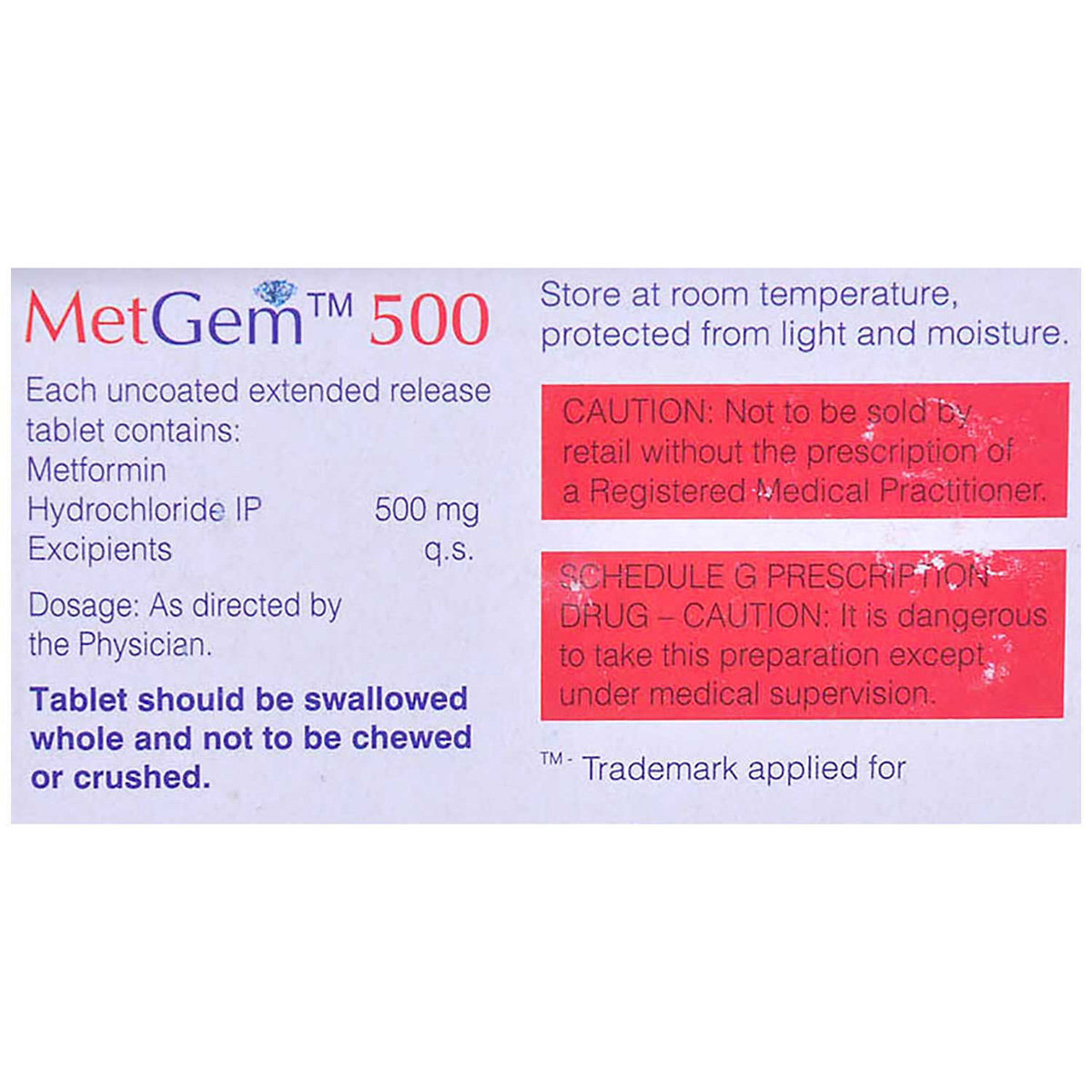 MetGem 500 Tablet 10's, Pack of 10 TABLET ERS MetGem 500 Tablet 10's, Pack of 10 TABLET ERS