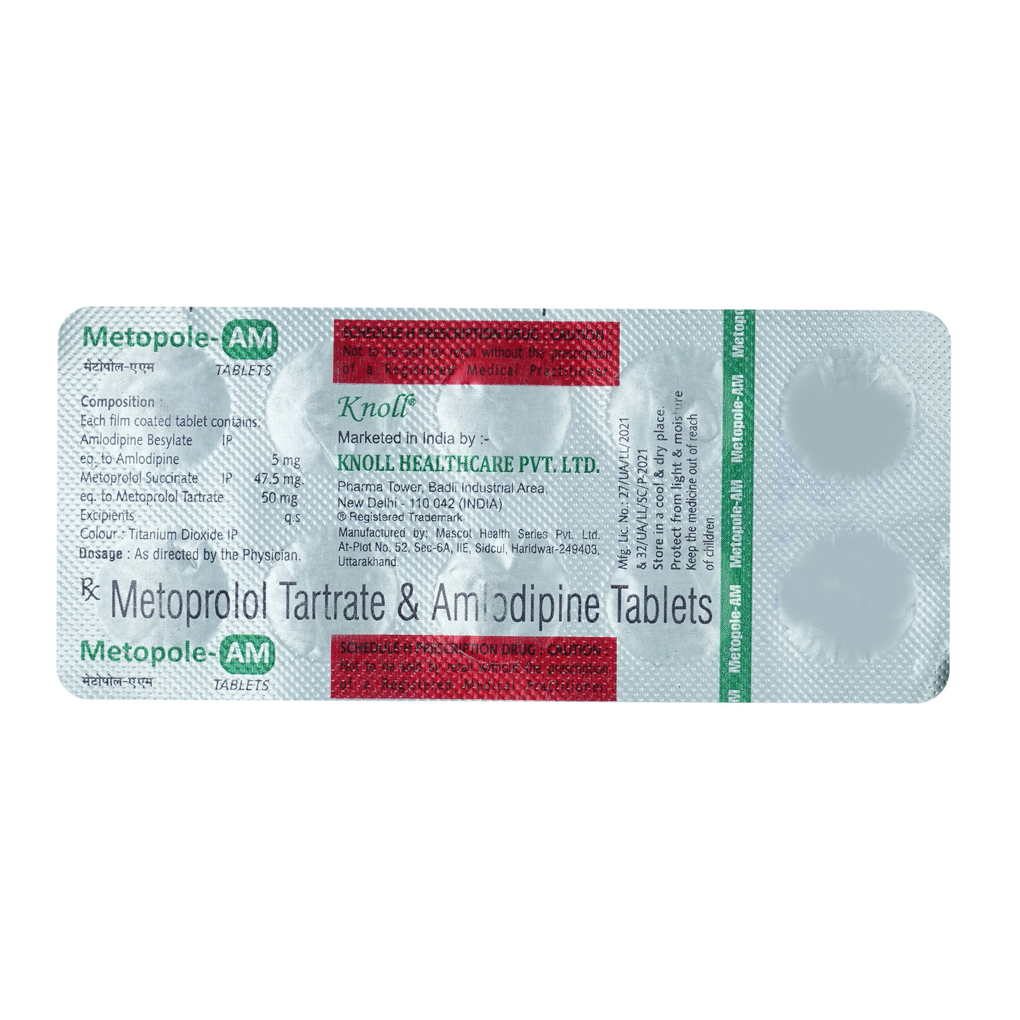 Metopole-AM 5 mg/50 mg Tablet 10's, Pack of 10 TABLETS Metopole-AM 5 mg/50 mg Tablet 10's, Pack of 10 TABLETS