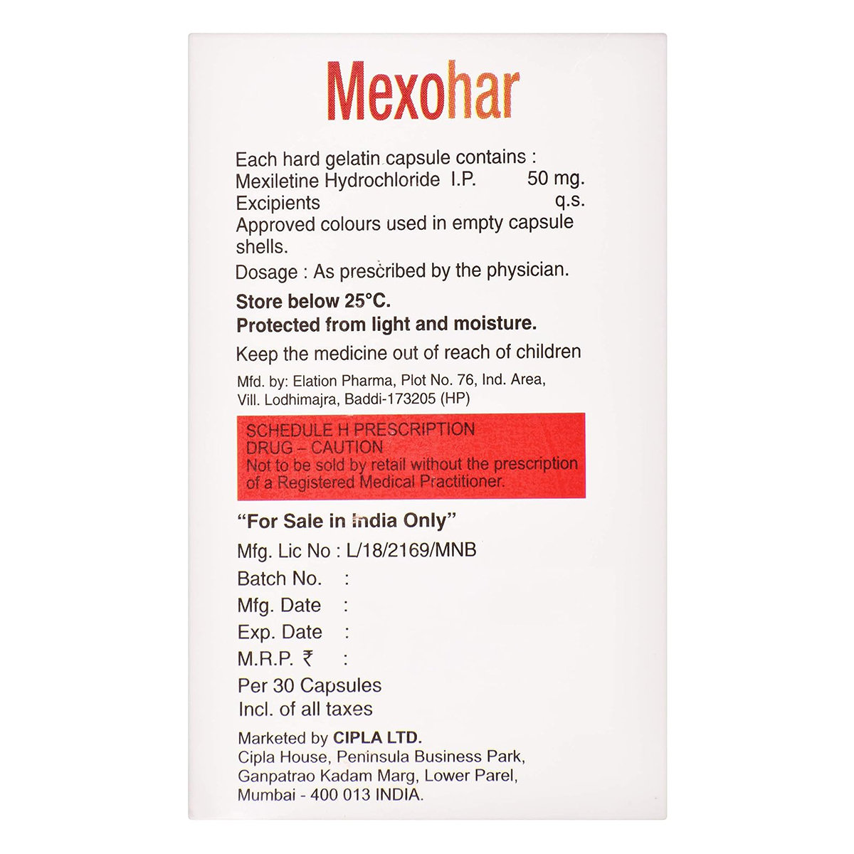 Mexohar 50 mg Capsule 30's, Pack of 1 CAPSULE Mexohar 50 mg Capsule 30's, Pack of 1 CAPSULE