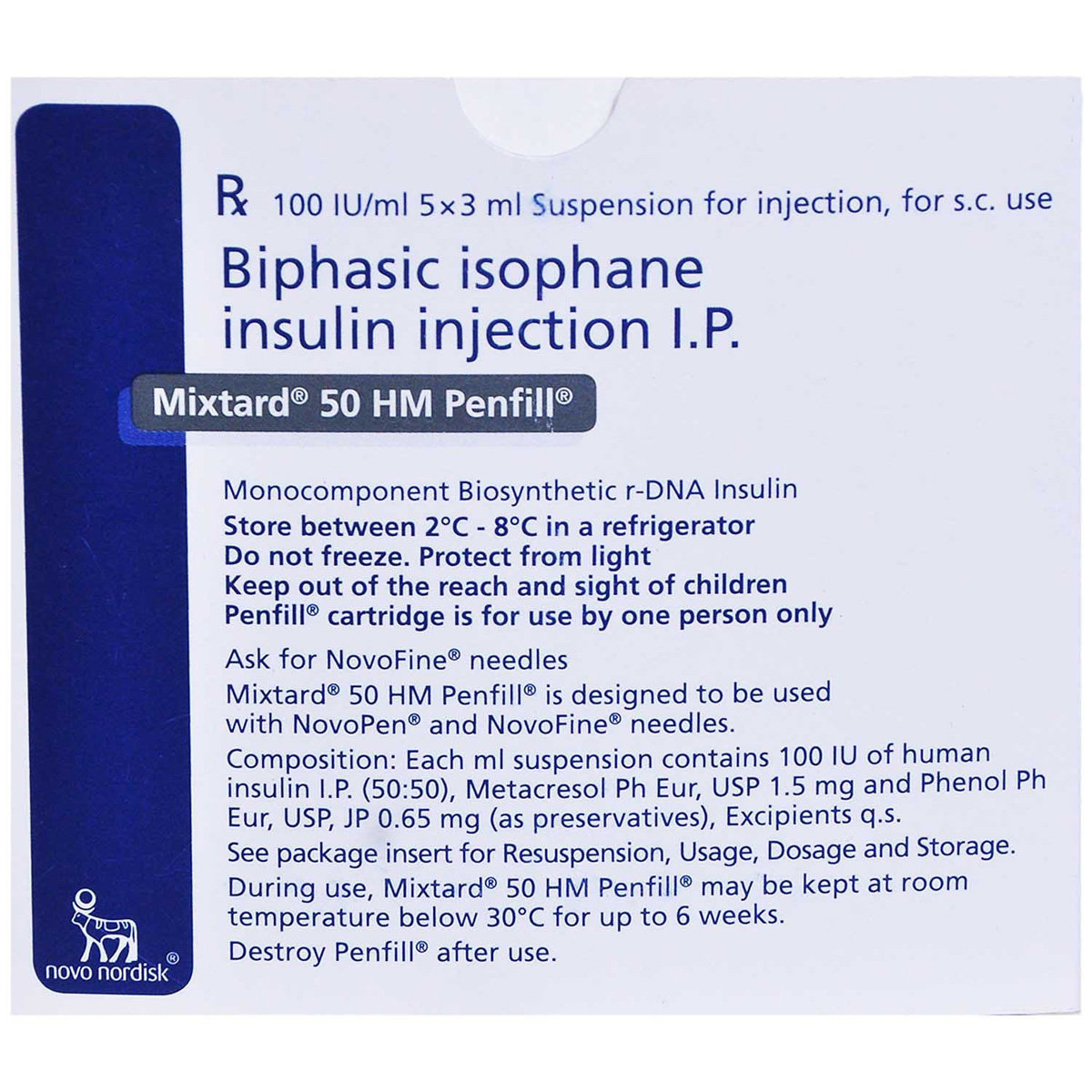 Mixtard 50 HM 100IU/ml Penfill 5 x 3 ml, Pack of 5 INJECTIONS Mixtard 50 HM 100IU/ml Penfill 5 x 3 ml, Pack of 5 INJECTIONS