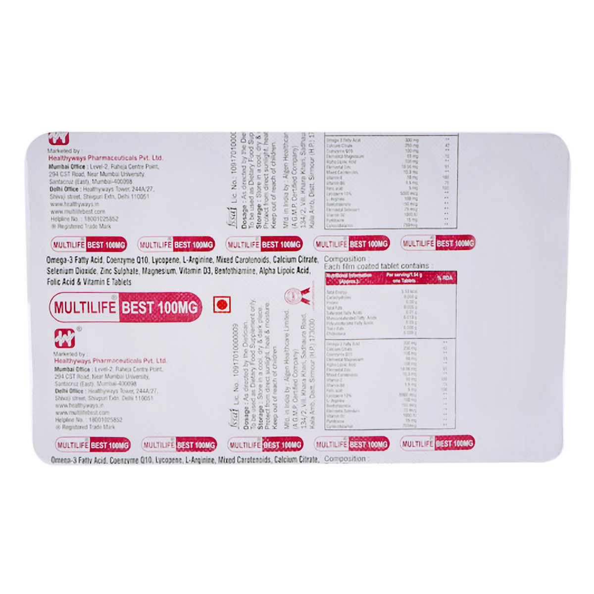 Multilife Best 100 Tablet 10's, Pack of 10 Multilife Best 100 Tablet 10's, Pack of 10