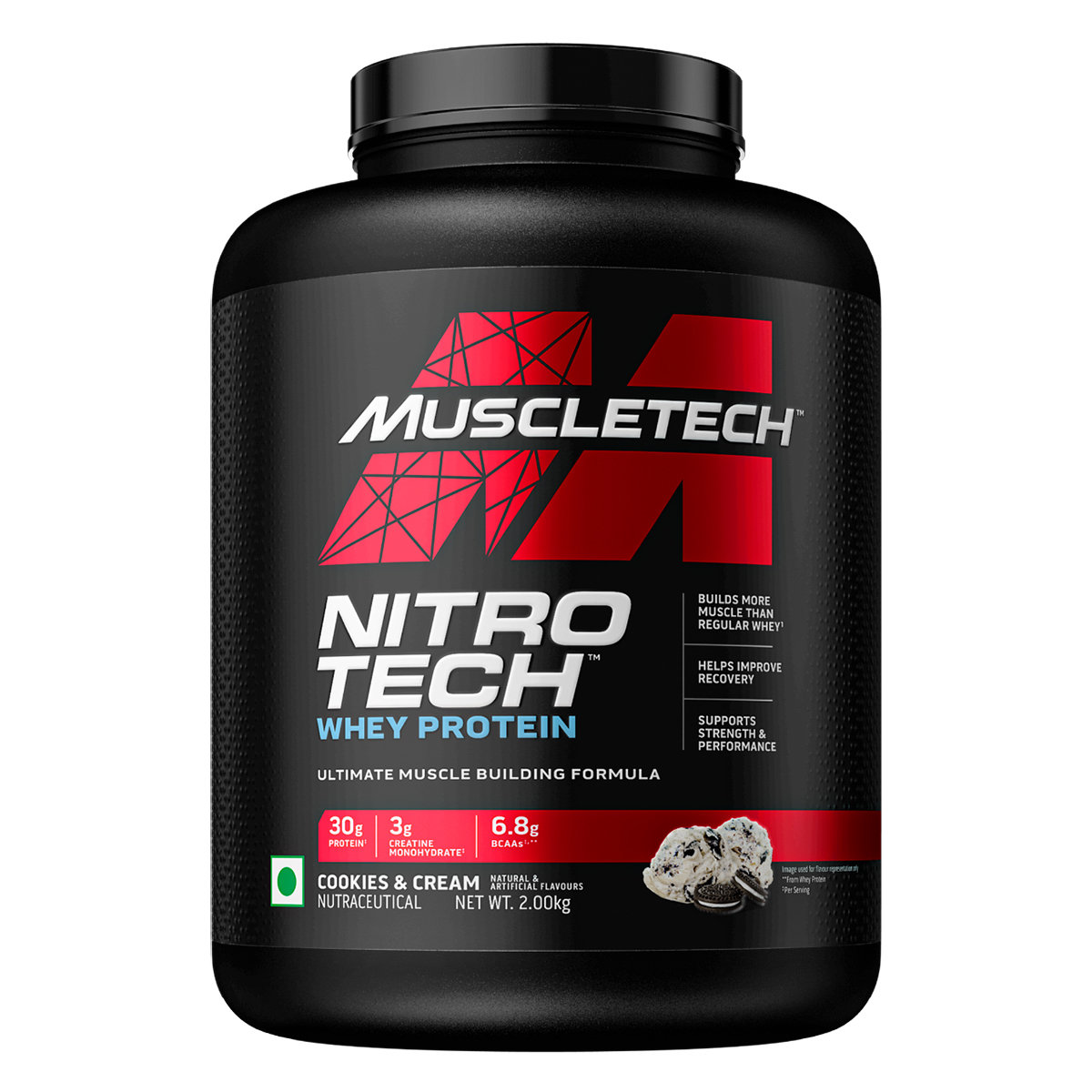 Muscletech Nitrotech Whey Protein Cookies & Cream Flavour Powder, 2 kg, Pack of 1 Muscletech Nitrotech Whey Protein Cookies & Cream Flavour Powder, 2 kg, Pack of 1