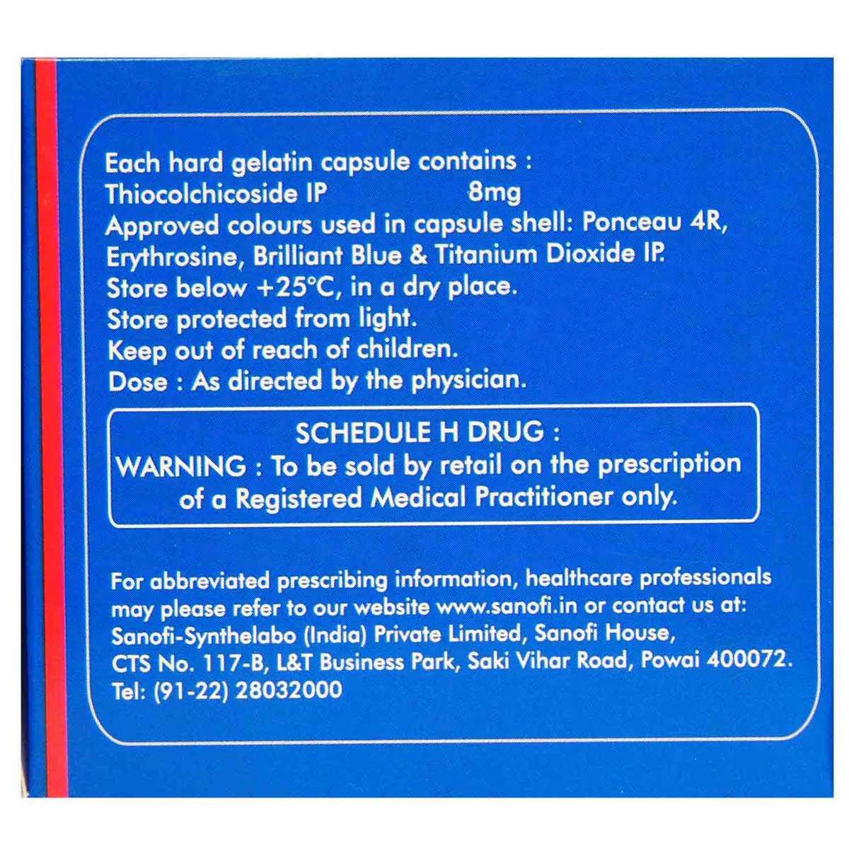 Myoril 8 mg Capsule 10's, Pack of 10 CAPSULES Myoril 8 mg Capsule 10's, Pack of 10 CAPSULES